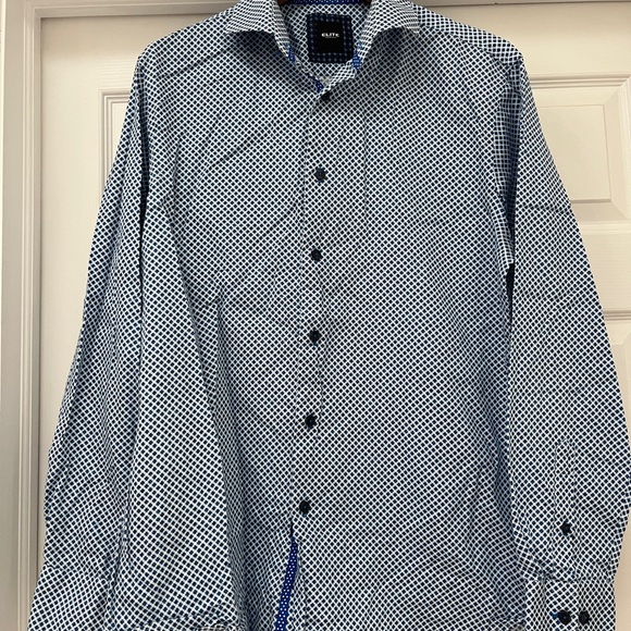 Elite Serica Blue and White Patterned Dress Shirt - Picture 2 of 10